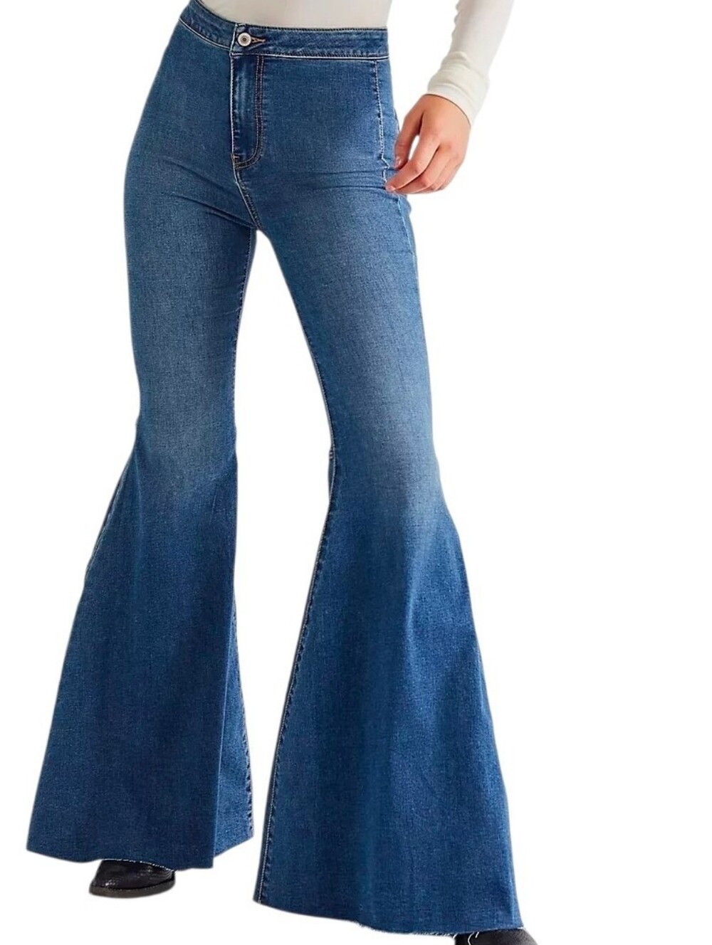 Free People Just Float Flare Jeans high-rise waist exaggerated bell-bottom Sz 28